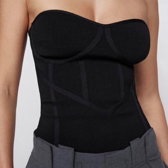 Zara Bustier Corset Top Medium Womens Strapless Sweetheart Neck Knit Versatile - Picture 1 of 9